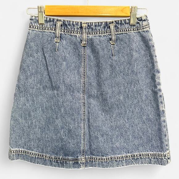 Y2K American Eagle Outfitters Medium Wash Utility Mini Jean Skirt 90s Minimalist - Picture 4 of 7